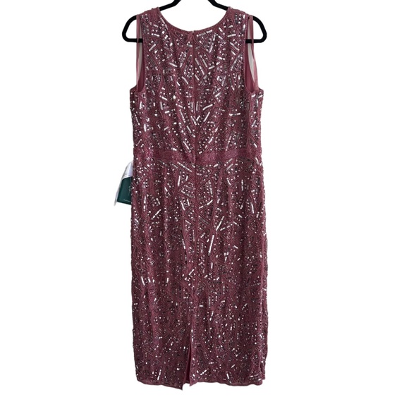 NEW NWT Mac Duggal Geometric Patterned Sequin Midi Dress Rosewood - Picture 6 of 13